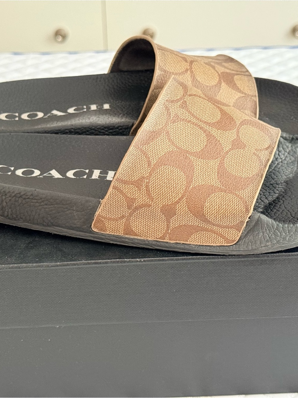 Coach Brown Logo-Pattern Slide Sandals
